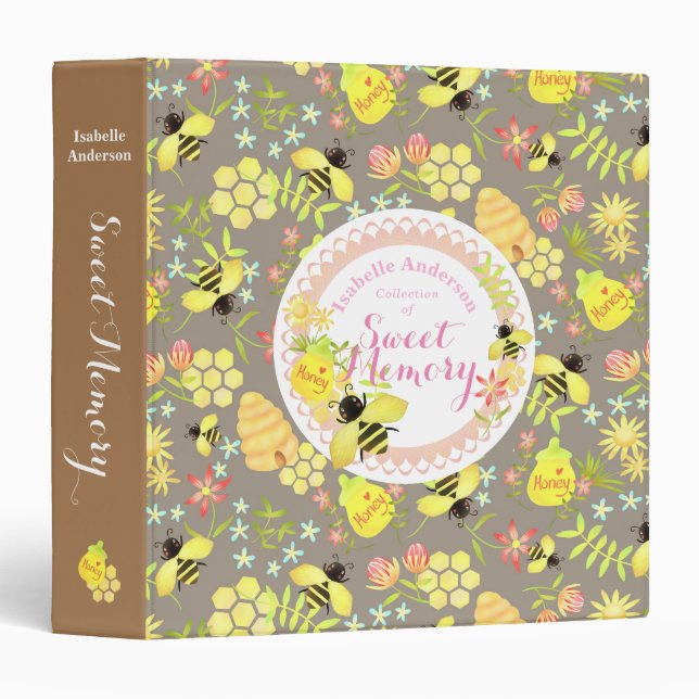 Honey Bee Grey 3 Ring Binder (Front/Spine)
