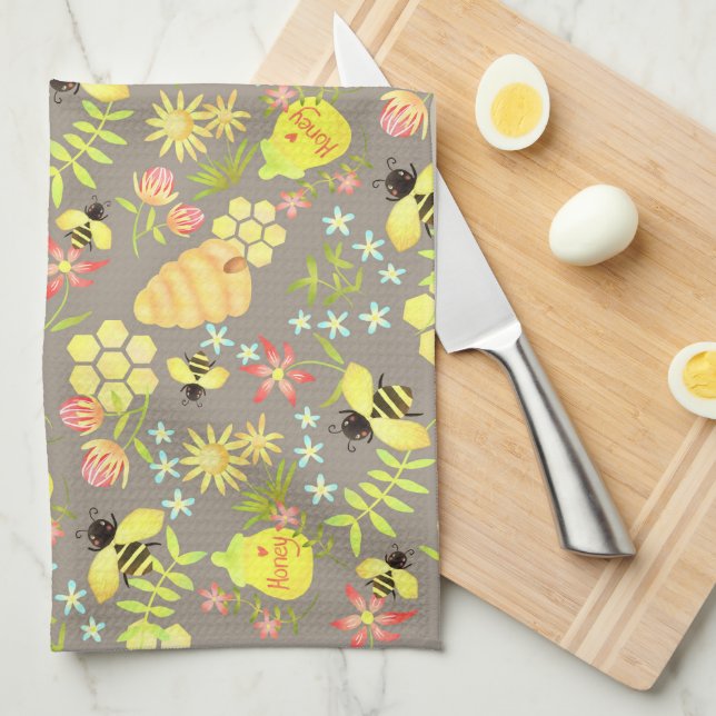 Honey Bee Grey Kitchen Towel (Quarter Fold)