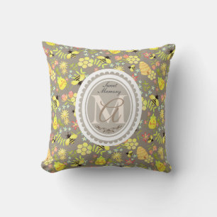 Honey Bee Grey Throw Pillow