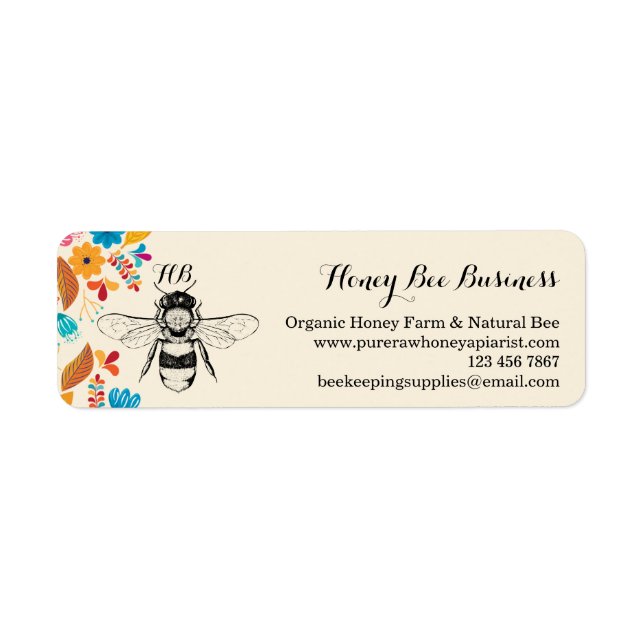 Honey Bee Hand drawn Flower Signature Label (Front)