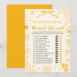 Honey Bee He Said She Said Bride or Groom Game Invitation