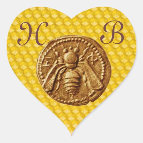 HONEY BEE  HEART MONOGRAM HEART STICKER