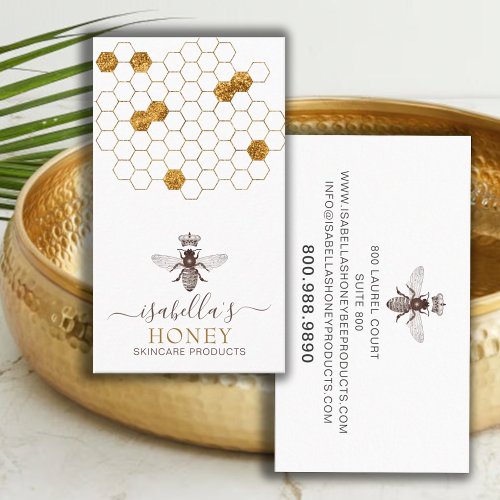 Honey Bee Heart Skincare Gold Foil On White Busine Business Card