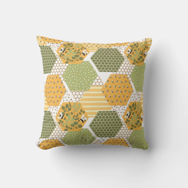 Honey Bee Hexagon Pattern Throw Pillow (Front)