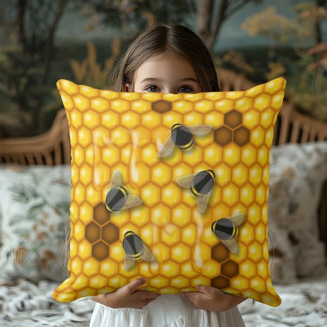 Honey Bee Hive Dripping Honeycomb Throw Pillow (Creator Uploaded)