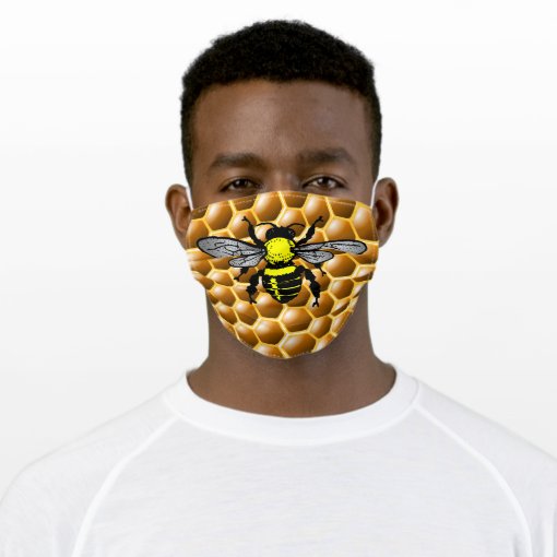 Honey Bee Hive Pattern Cute Insect Adult Cloth Face Mask | Zazzle