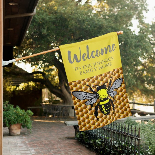 Honey Bee Hive Pattern Cute Insect Apiary Name House Flag (In SItu)