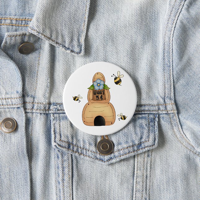 Honey Bee Hive with Blue Flower and Bees Button (Creator Uploaded)