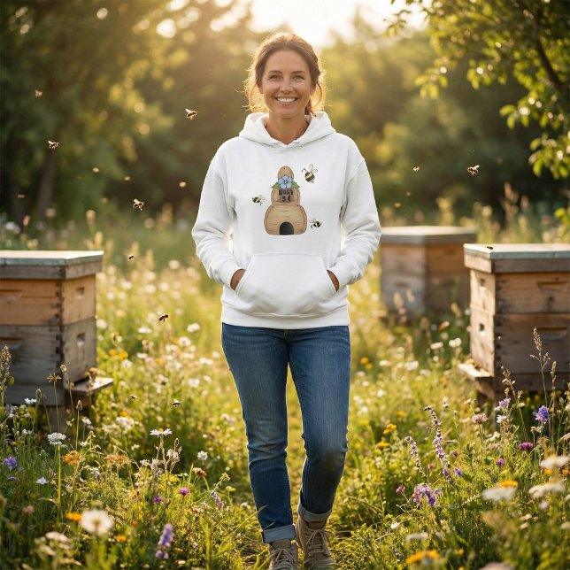 Honey Bee Hive with Blue Flower and Bees Hoodie (Creator Uploaded)