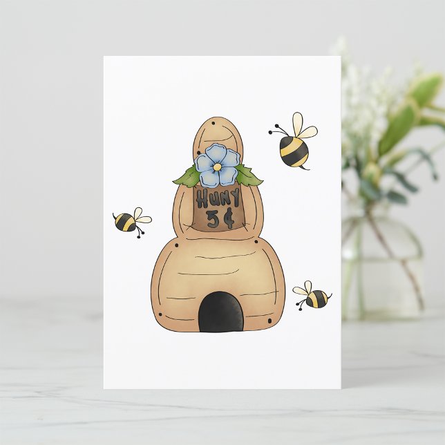 Honey Bee Hive with Blue Flower and Bees Invitation (Creator Uploaded)