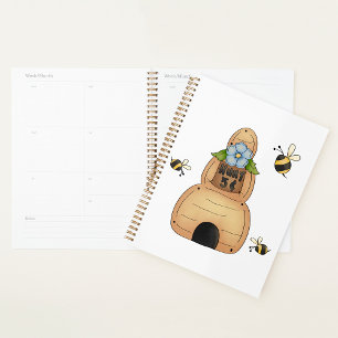Honey Bee Hive with Blue Flower and Bees Planner