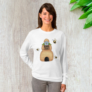 Honey Bee Hive with Blue Flower and Bees T-Shirt