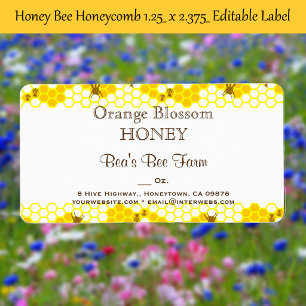 Honey Bee Honeycomb 1.25" x 2.375" Editable Label