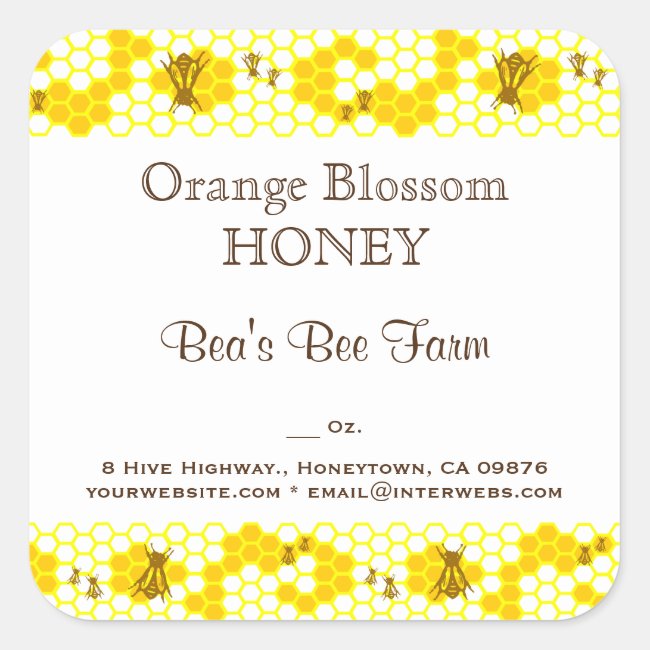 Honey Bee Honeycomb Art Editable Square Sticker