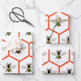 Honey Bee Honeycomb Baby Shower Birthday Wrapping Paper Sheets