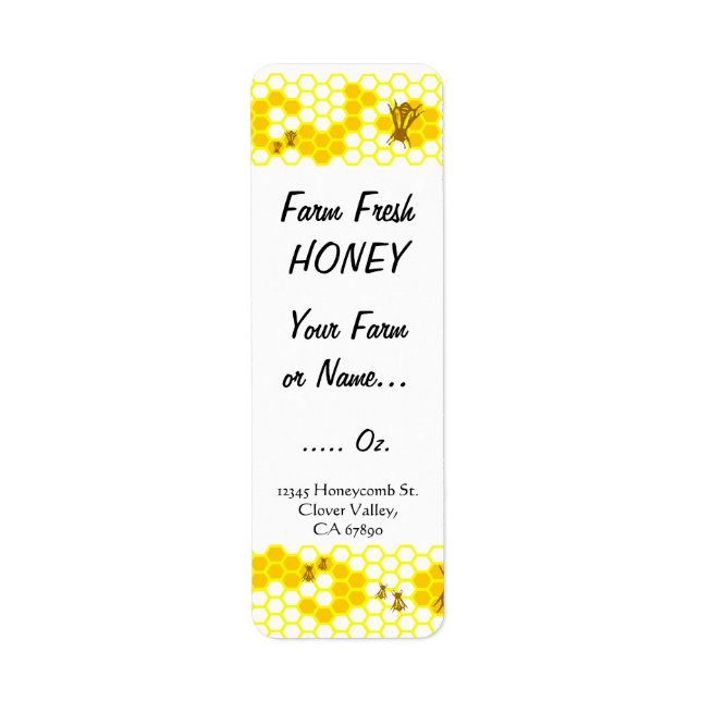 Honey Bee Honeycomb Custom 0.75" x 2.25" label (Front)