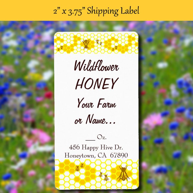 Honey Bee Honeycomb Custom 2" x 3.75" Label (Honey Bee Honeycomb Custom 2 x 3.75 Shipping Label)