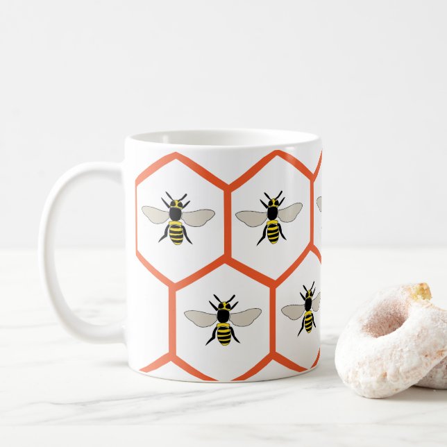 Honey Bee Honeycomb Cute Beekeeper Coffee Mug (With Donut)