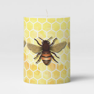 Honey Bee & Honeycomb Design Pillar Candle