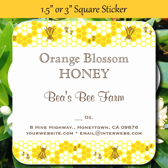 Honey Bee Honeycomb Editable 3" Square Sticker (Creator Uploaded)