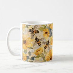 Honey Bee Honeycomb Flower Floral Pattern Coffee Mug