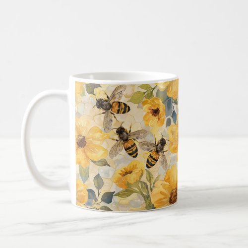 Honey Bee Honeycomb Flower Floral Pattern Coffee Mug