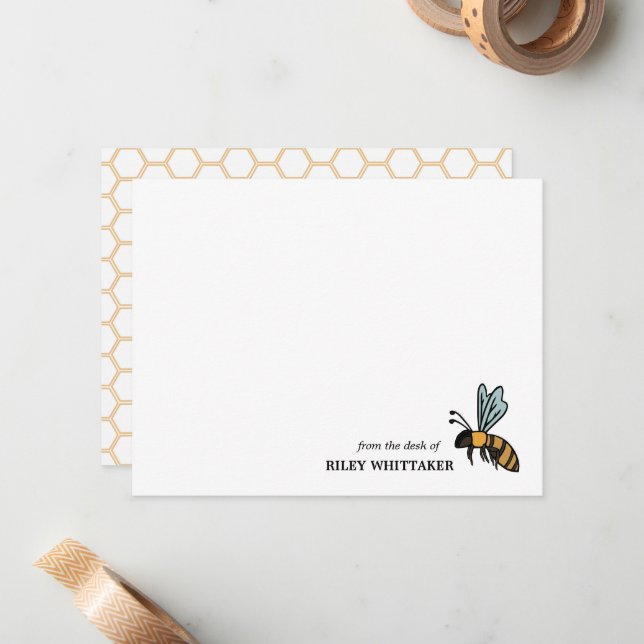 Honey Bee Honeycomb From the Desk of Note Card (Front/Back In Situ)