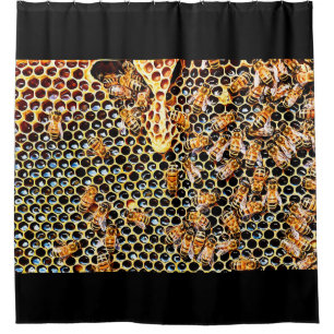 Honey Bee Honeycomb Hive Bathroom Shower Curtain