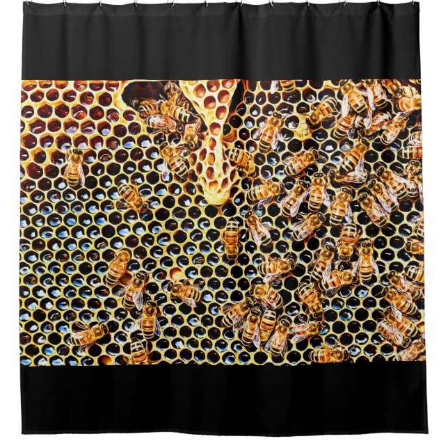 Honey Bee Honeycomb Hive Bathroom Shower Curtain (Front)