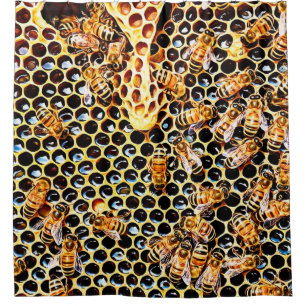 Honey Bee Honeycomb Hive Bathroom Shower Curtain