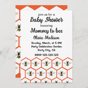 Honey Bee Honeycomb Mommy to bee Baby Shower Invitation