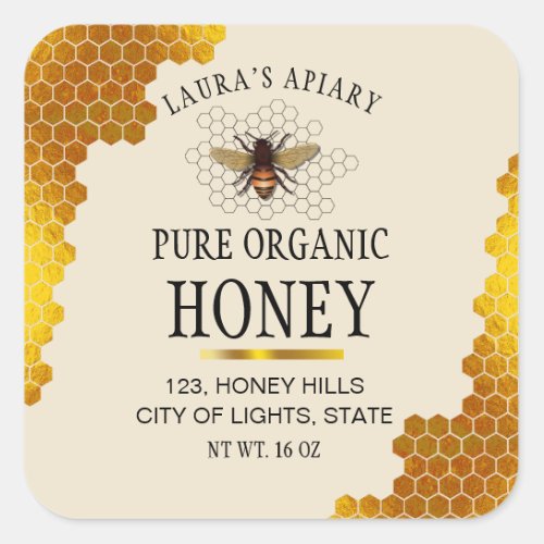 Honey Bee Honeycomb Organic Product Label Jar