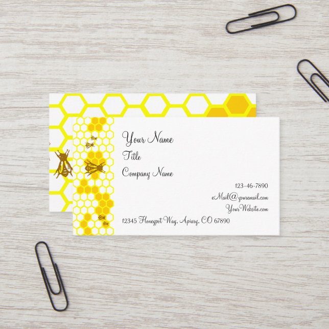Honey Bee Honeycomb Pattern Editable  Business Card (Front/Back In Situ)