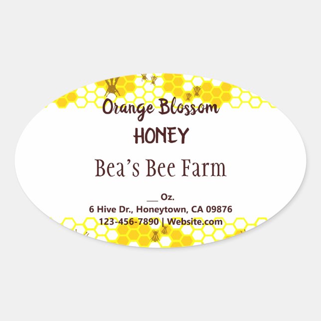 Honey Bee Honeycomb Pattern Editable  Oval Sticker (Front)