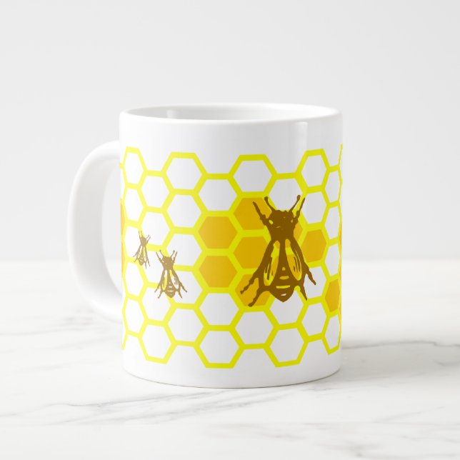 Honey Bee Honeycomb Pattern Mug (Front Left)