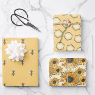 Honey Bee Honeycomb Sunflower Beekeeper Gift Wrap