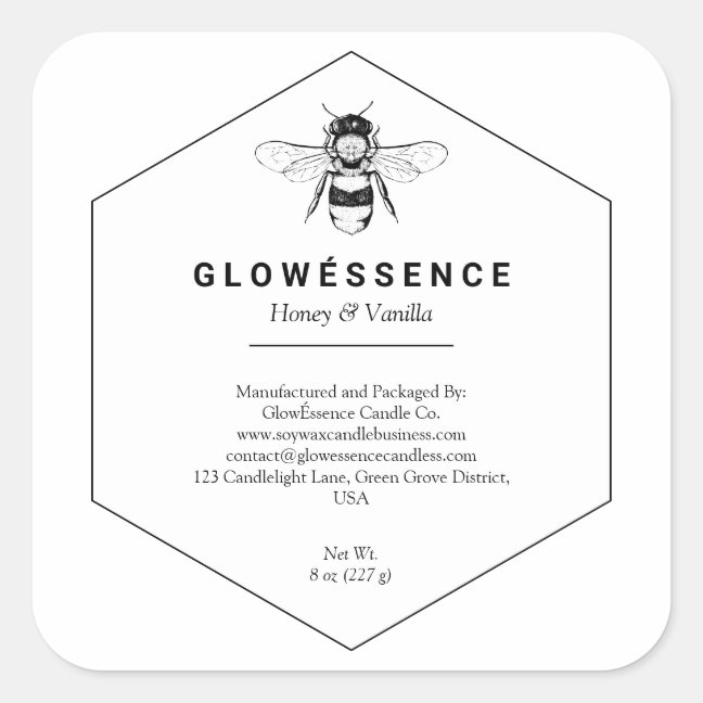 Honey bee honeycomb Vanilla Wax Candle Homemade Square Sticker