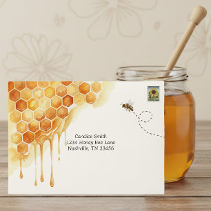 Honey Bee Honeycomb Watercolor Bumblebee Envelope