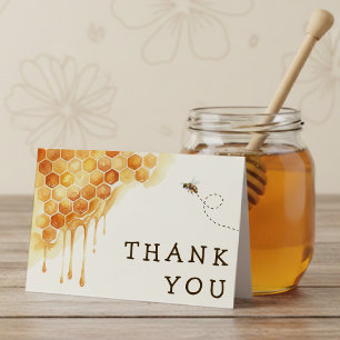 Honey Bee Honeycomb Watercolor Bumblebee Letterpress Thank You Card