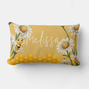 Honey Bee Honeycomb White Daisy Personalize Lumbar Pillow