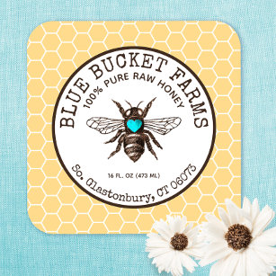 Honey Bee Honeycomb  Yellow Square Business Card