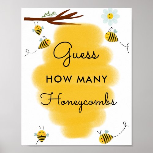 Honey Bee How Many Honeycombs Guess Game Poster