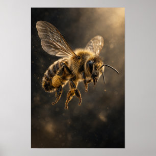 Honey Bee in Flight with Golden Pollen Nature Wall Poster