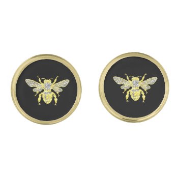 Honey Bee In Gold And Silver Gold Cufflinks by WRAPPED_TOO_TIGHT at Zazzle
