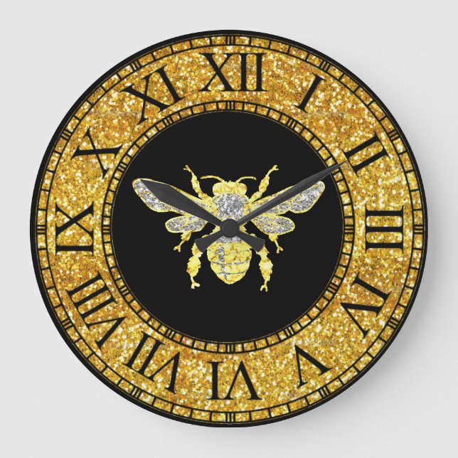 Honey Bee in Gold and Silver Large Clock (Front)