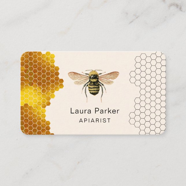 Honey Bee Keeper Honeycomb Apiarist Gold beekeeper Business Card (Front)