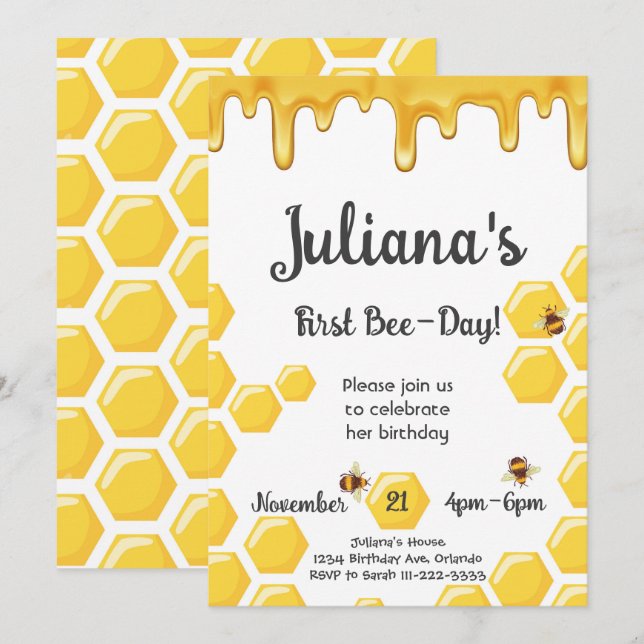 Honey Bee Kids 1st Birthday Invitation (Front/Back)