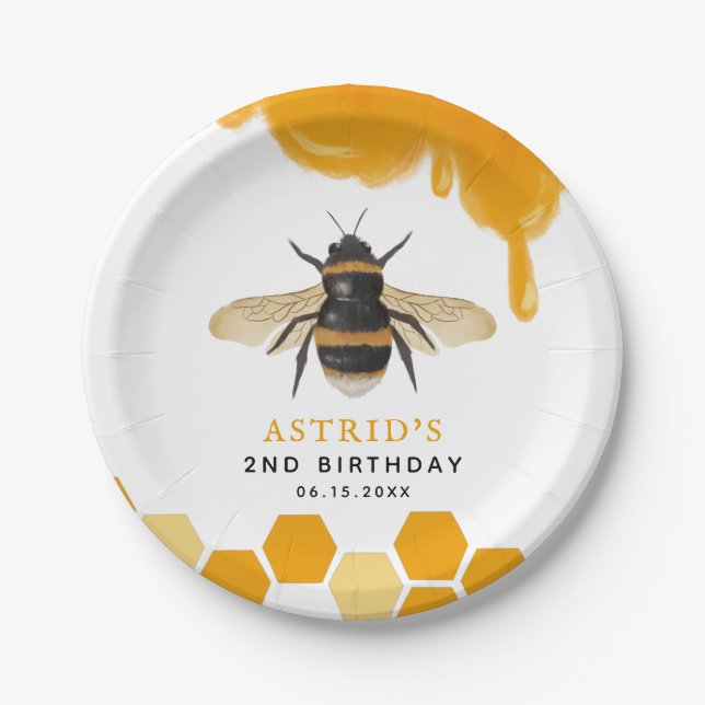 Honey Bee Kids Birthday Party Gender Neutral Paper Plates (Front)