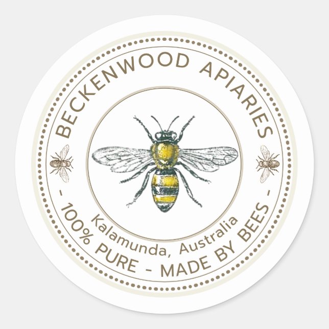 Honey Bee Label White Beekeeper Apiary (Front)