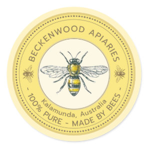 Honey Bee Label Yellow Beekeeper Apiary